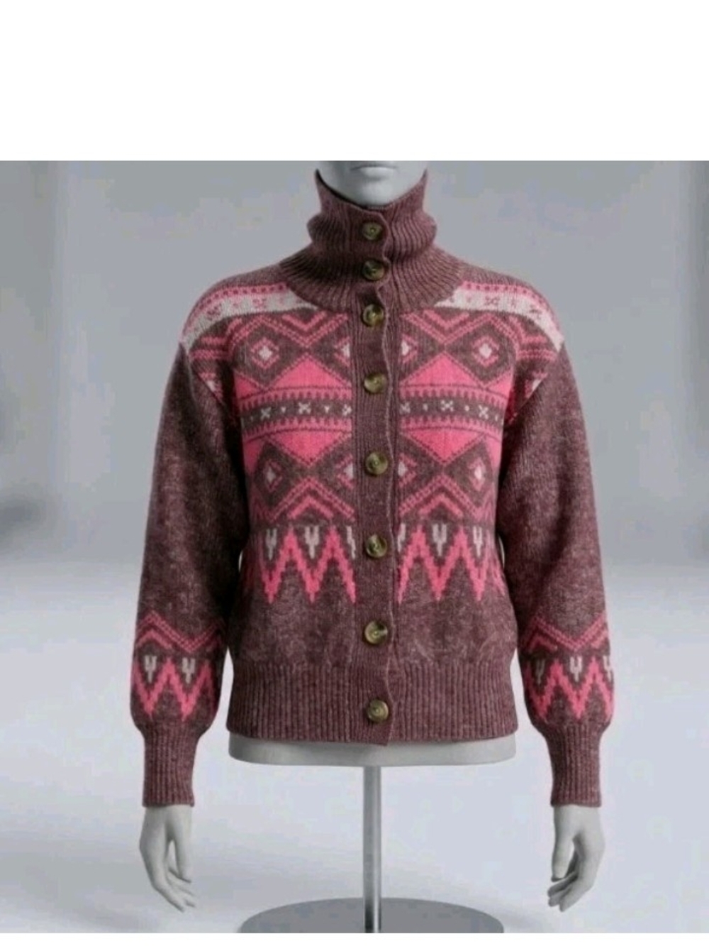 Who What Wear Rose-Mauve Fair Isle Button-Up Cardigan